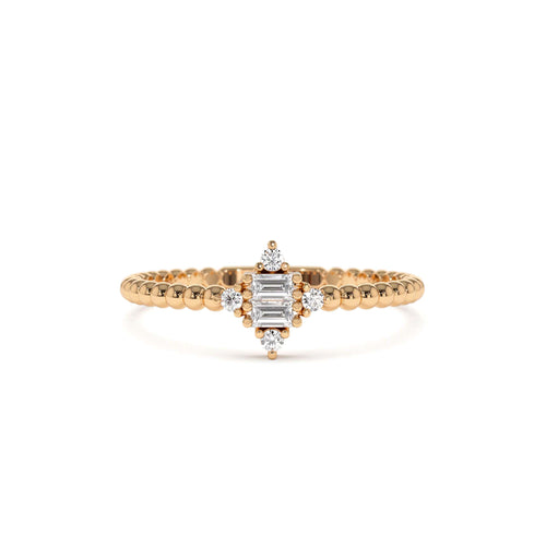 14k Beaded Baguette and Round Diamond Stacking Ring - view 2