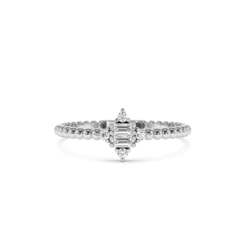 14k Beaded Baguette and Round Diamond Stacking Ring - view 3
