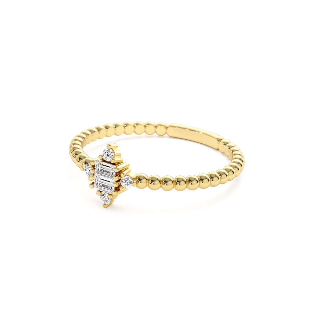14k Beaded Baguette and Round Diamond Stacking Ring - view 4