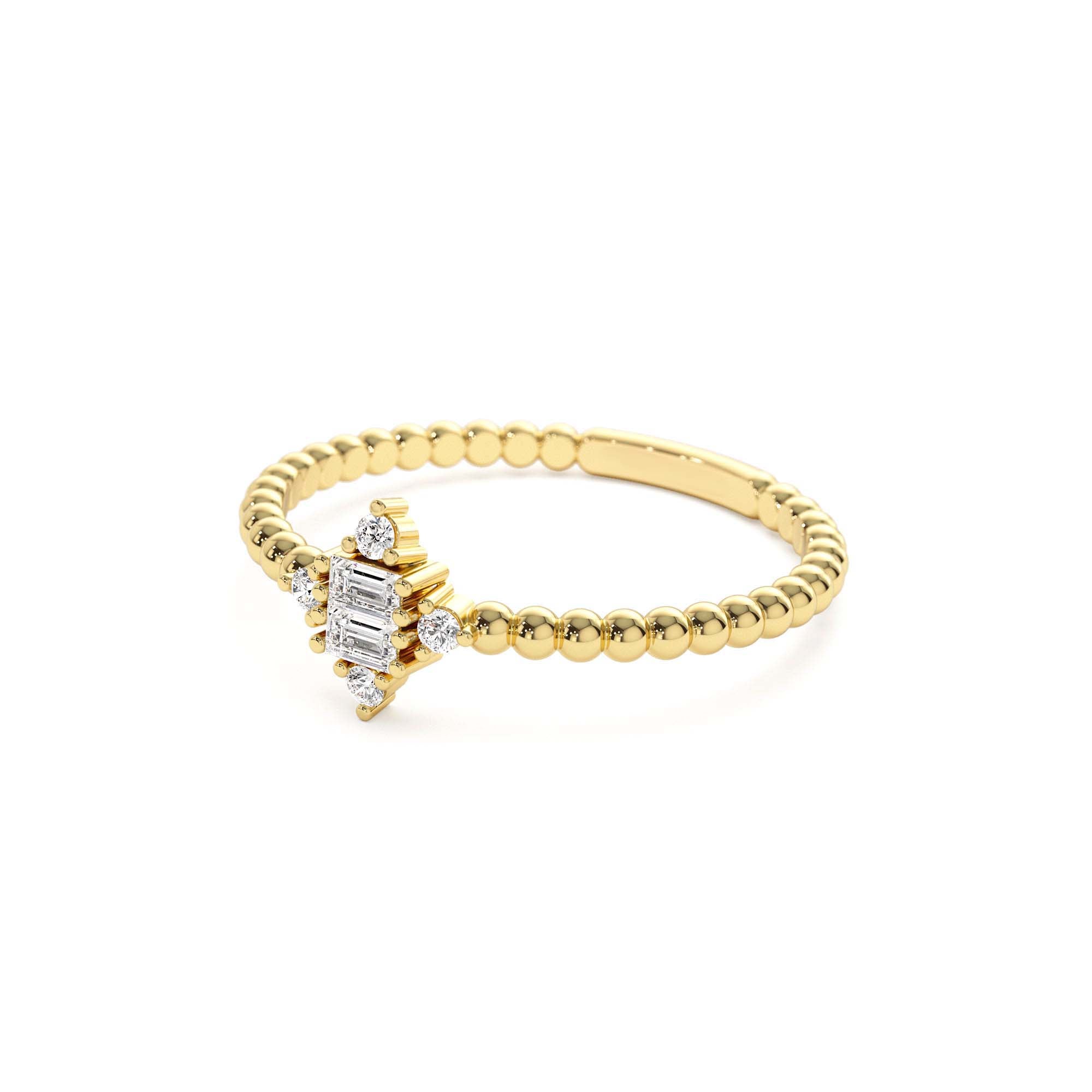 14k Beaded Baguette and Round Diamond Stacking Ring - view 4