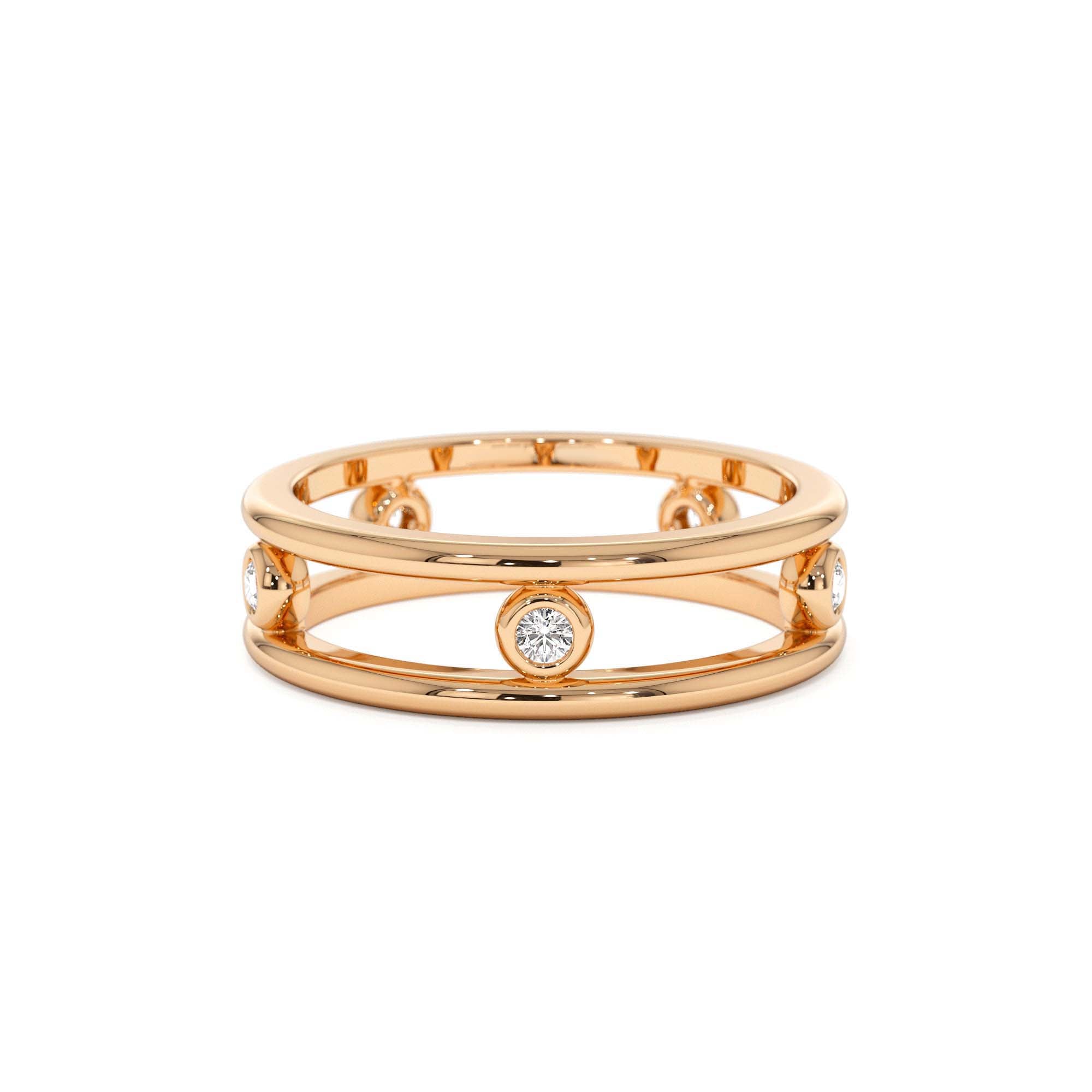 14k Natural Diamond Bezel Setting Double Band Ring - view 2