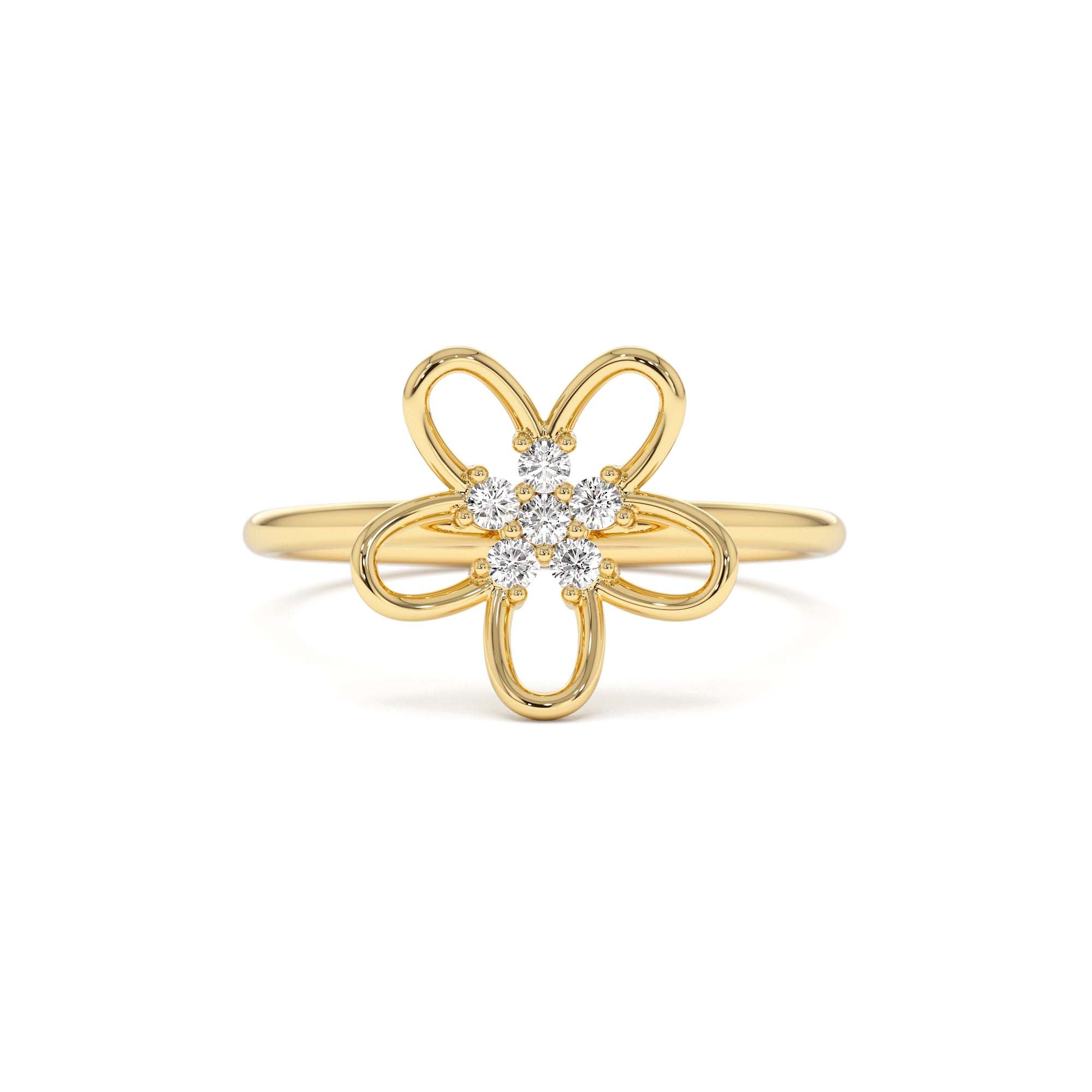 14k Diamond Flower Ring by Orlina Fine
