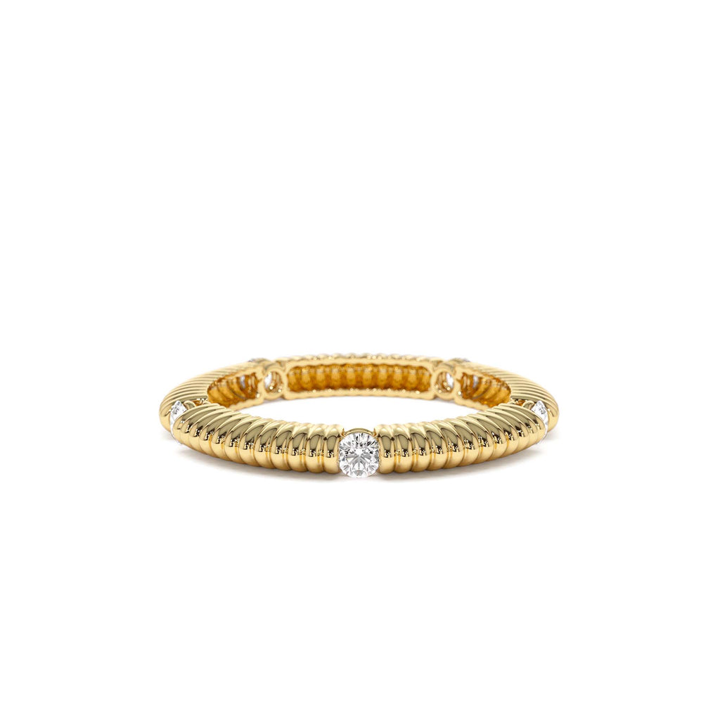 14k Full Eternity Ribbed Diamond Wedding Ring by Orlina Fine