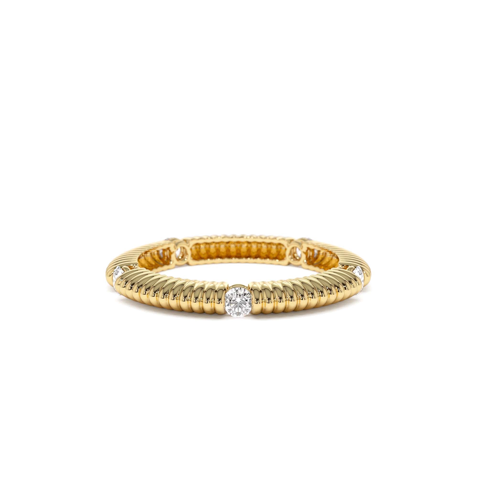 14k Full Eternity Ribbed Diamond Wedding Ring by Orlina Fine
