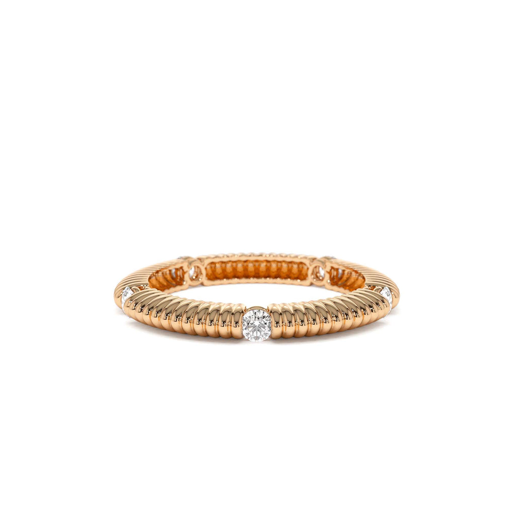 14k Full Eternity Ribbed Diamond Wedding Ring - view 2