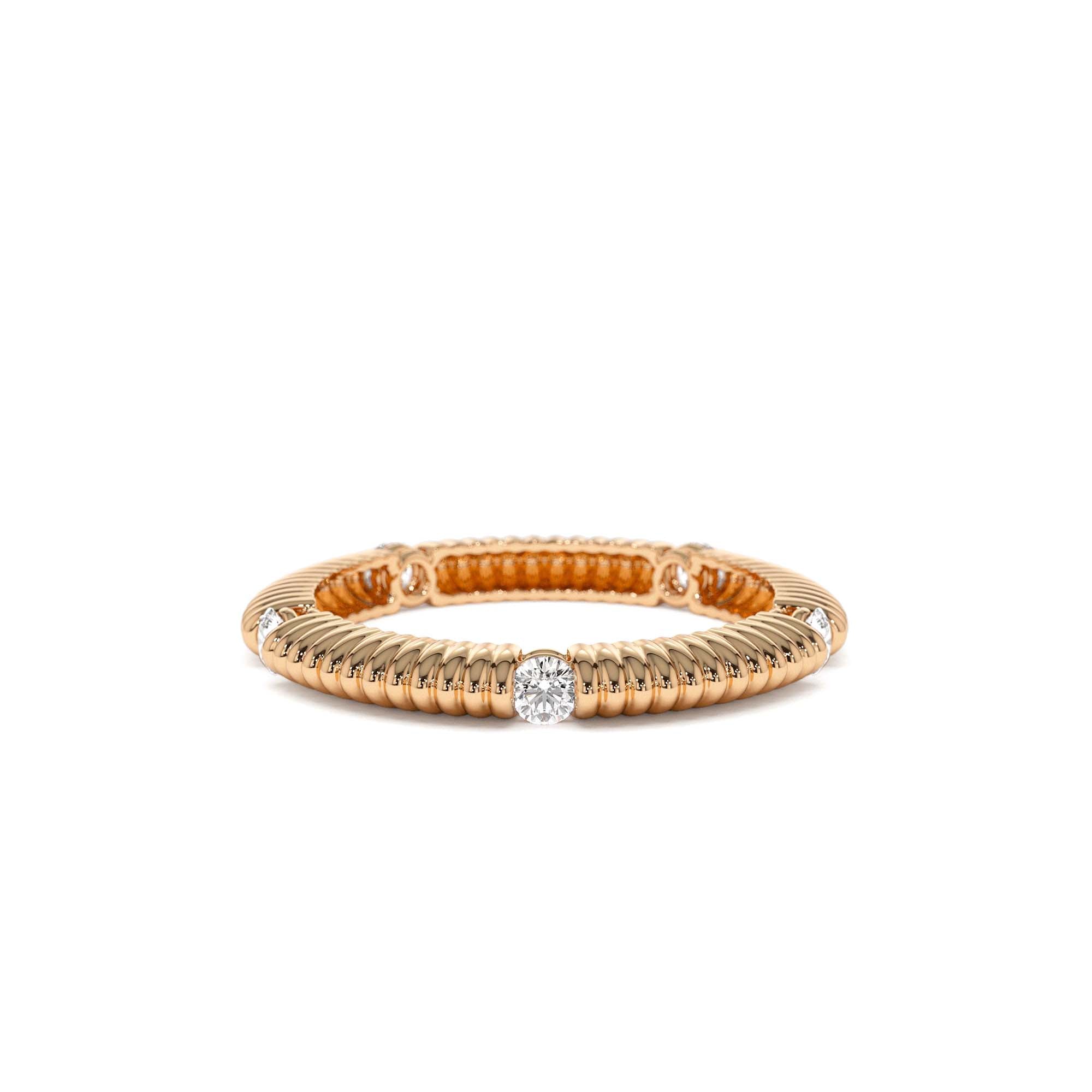 14k Full Eternity Ribbed Diamond Wedding Ring - view 2