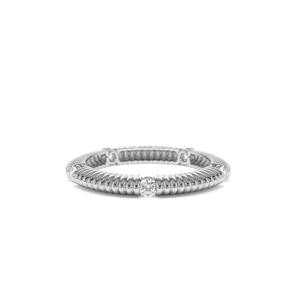 14k Full Eternity Ribbed Diamond Wedding Ring - view 3