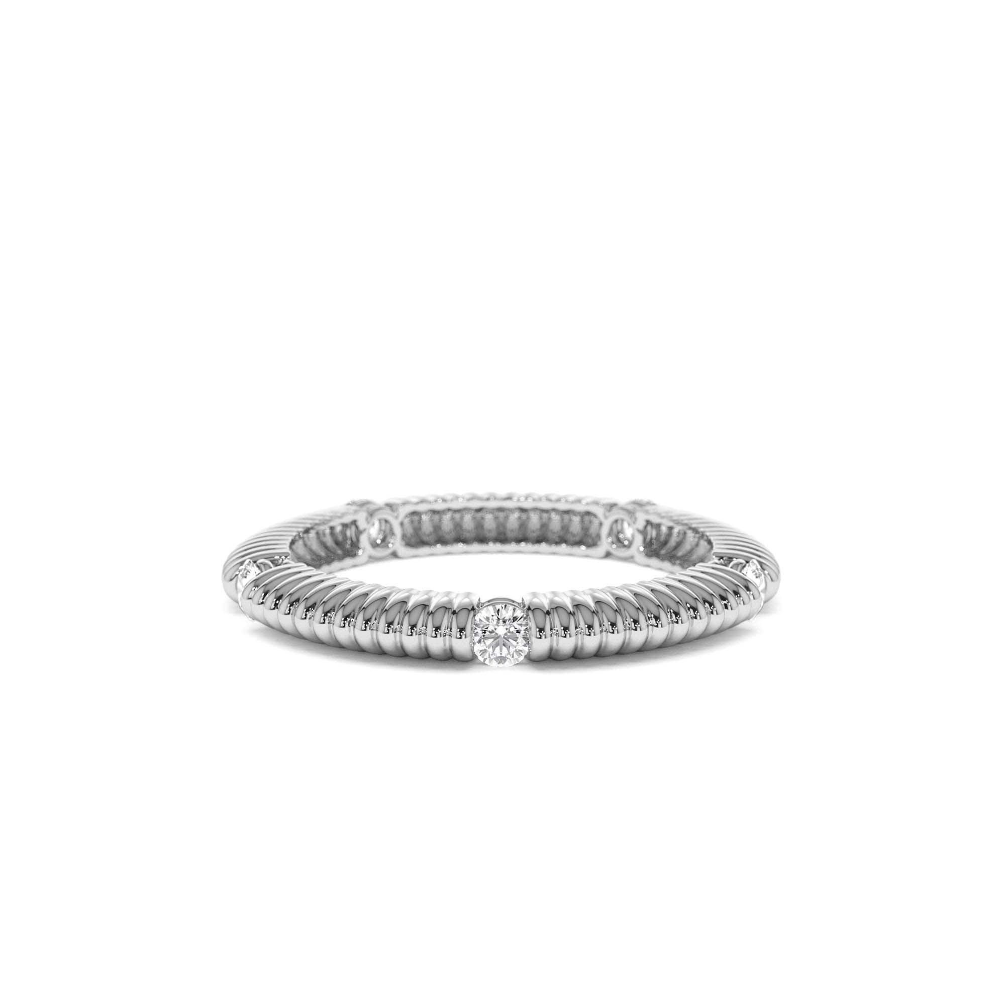 14k Full Eternity Ribbed Diamond Wedding Ring - view 3