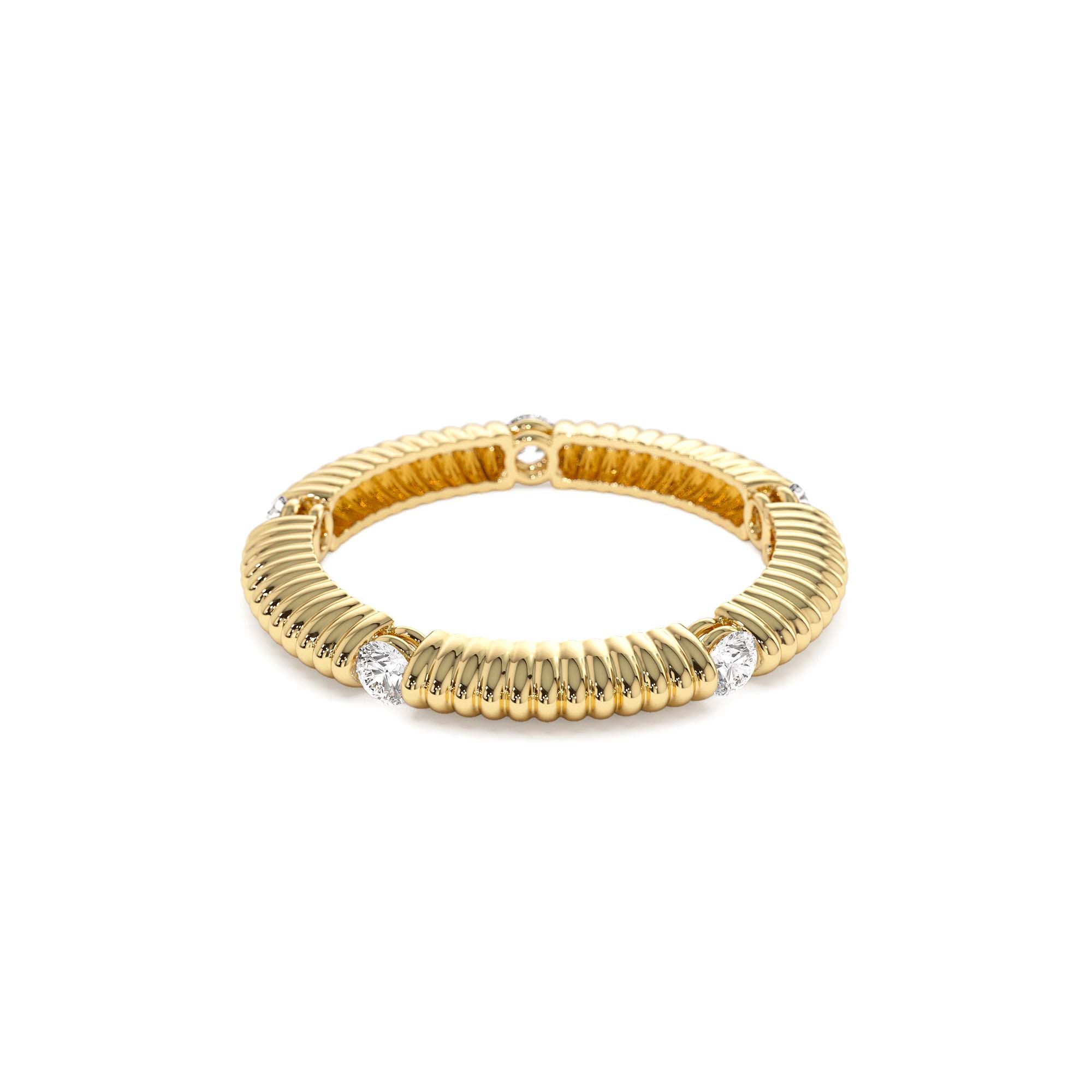 14k Full Eternity Ribbed Diamond Wedding Ring - view 4