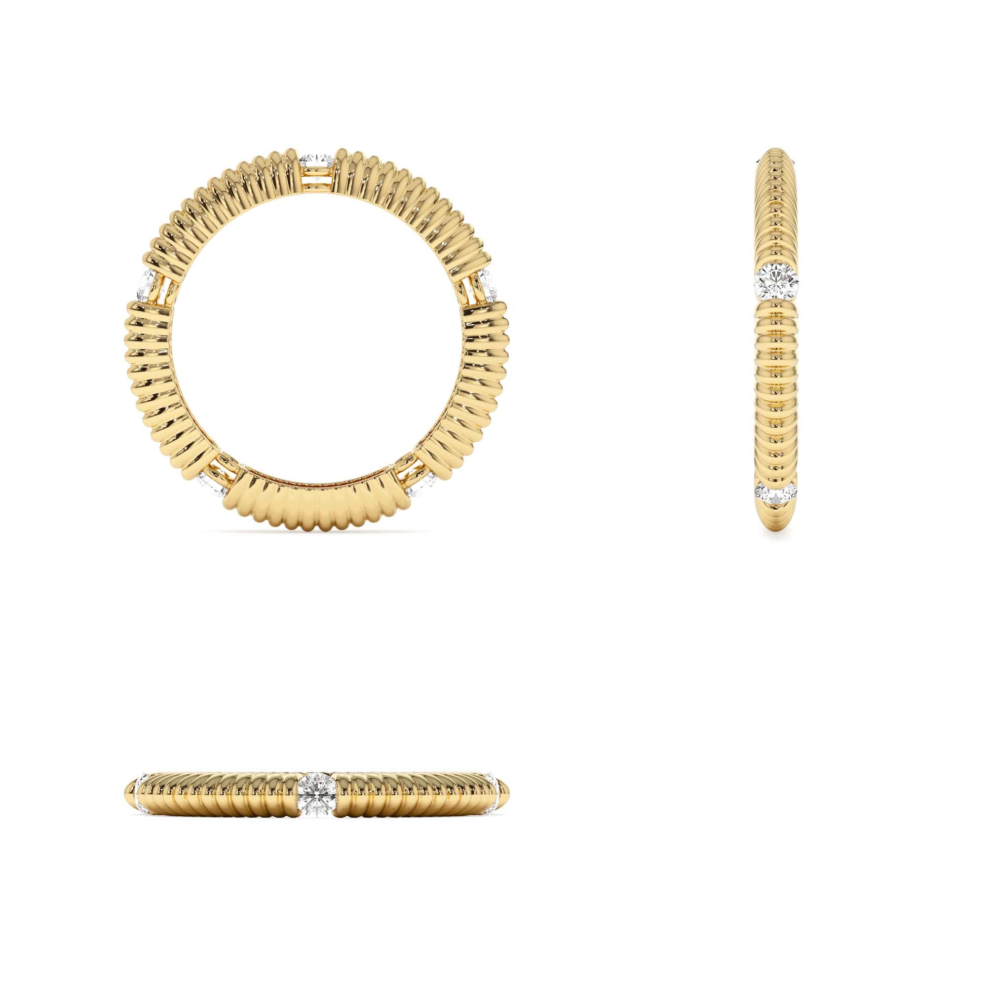 14k Full Eternity Ribbed Diamond Wedding Ring - view 5