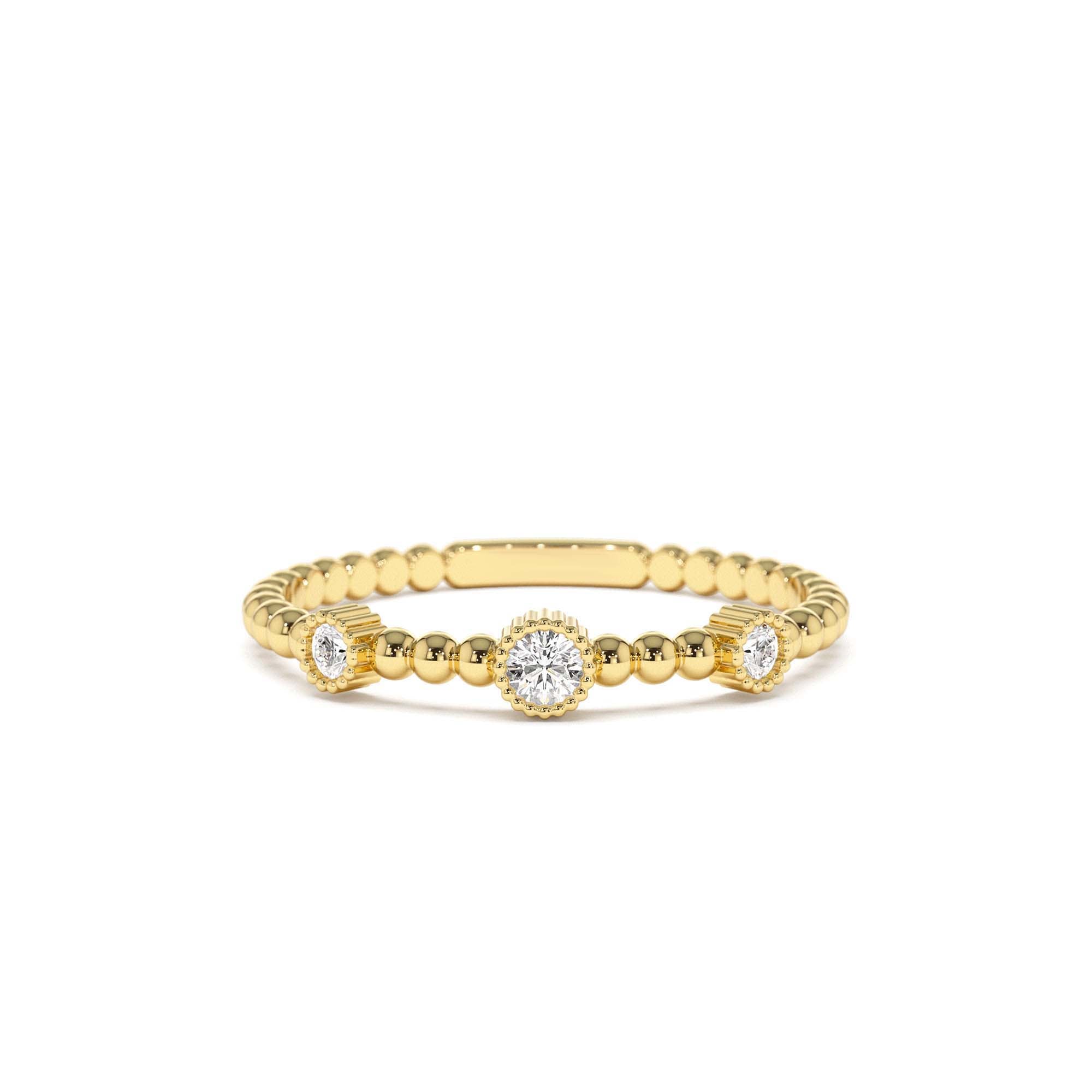 14k Bead Band Ring with Three Bezel Setting Diamonds by Orlina Fine