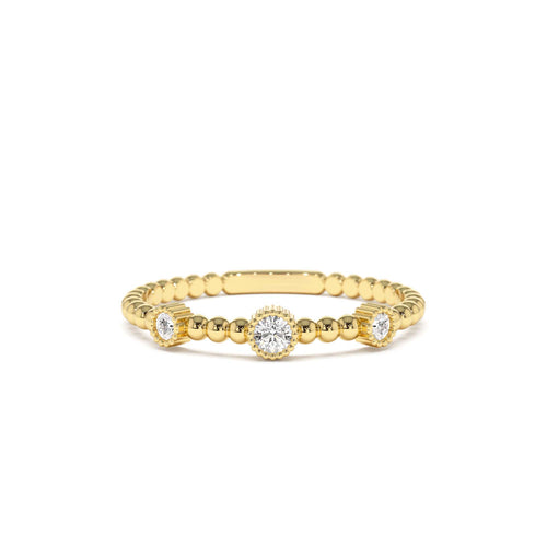 14k Bead Band Ring with Three Bezel Setting Diamonds by Orlina Fine