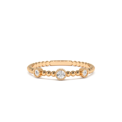 14k Bead Band Ring with Three Bezel Setting Diamonds - view 2