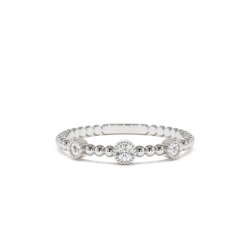 14k Bead Band Ring with Three Bezel Setting Diamonds - view 3