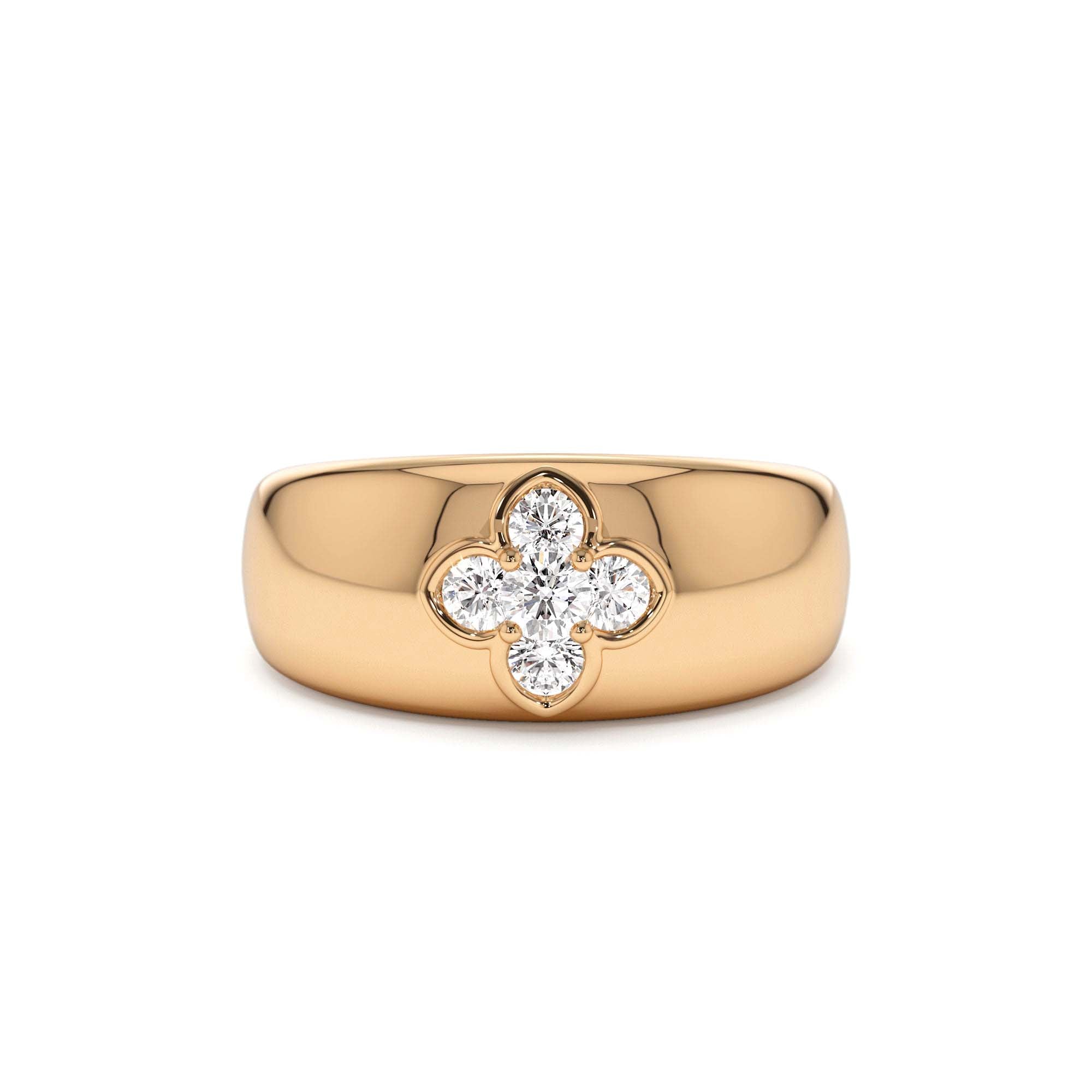 14k Chunky Diamond Clover Ring - view 2