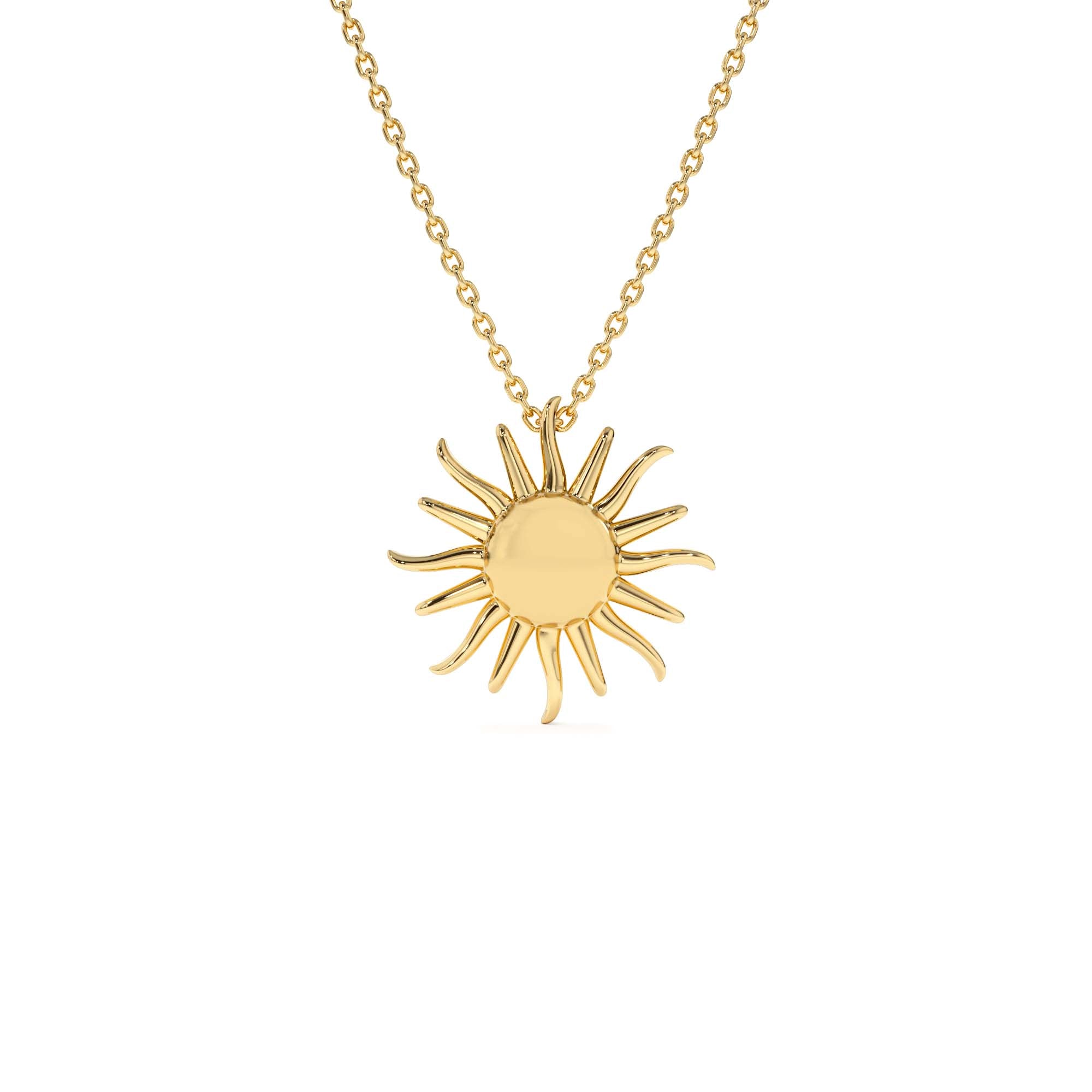 14K Gold Glowing Sun Charm Necklace by Orlina Fine
