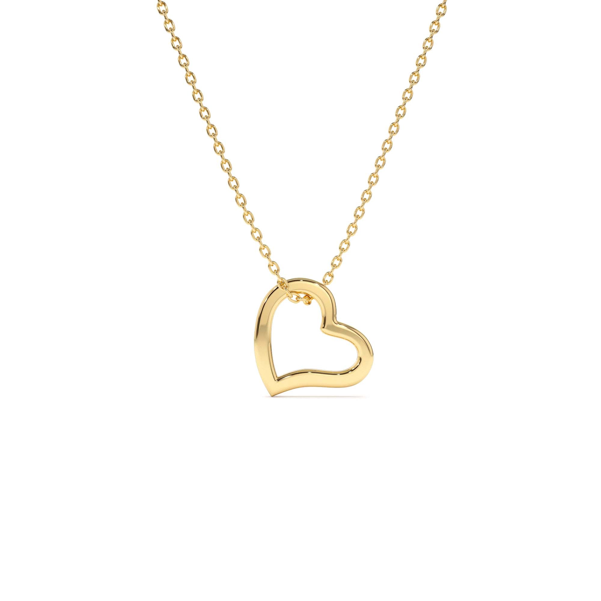 14K Gold Open Heart Shaped Charm Necklace by Orlina Fine