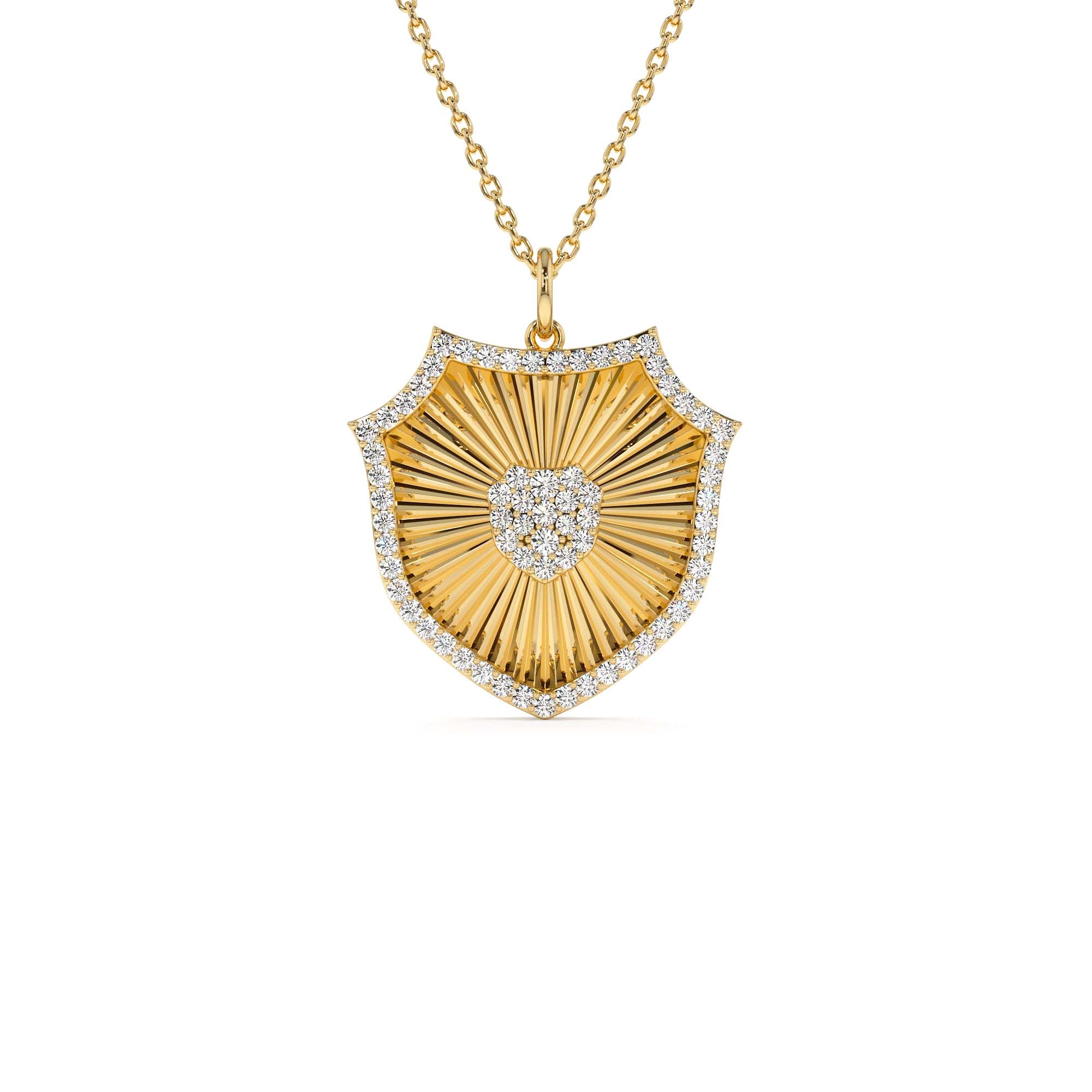 14k Diamond Shield Medallion Pendant by Orlina Fine