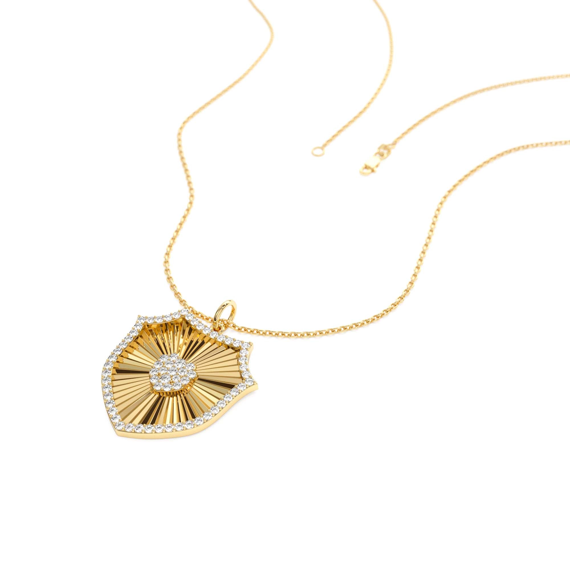14k Diamond Shield Medallion Pendant - view 4
