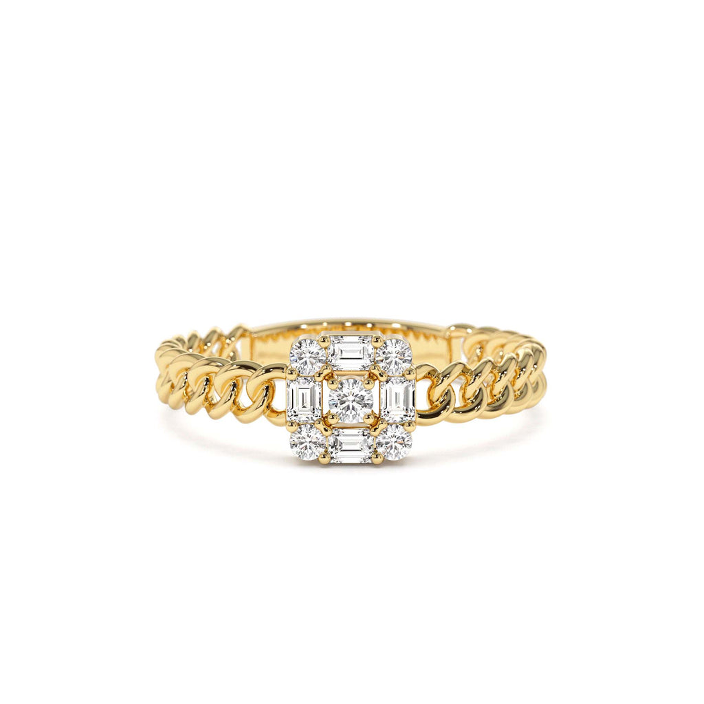14k Curb Link Illusion Setting Baguette Diamond Ring by Orlina Fine