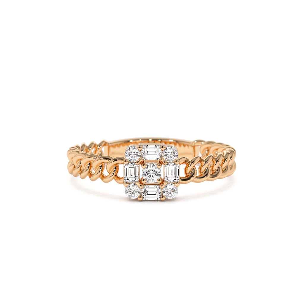 14k Curb Link Illusion Setting Baguette Diamond Ring - view 2
