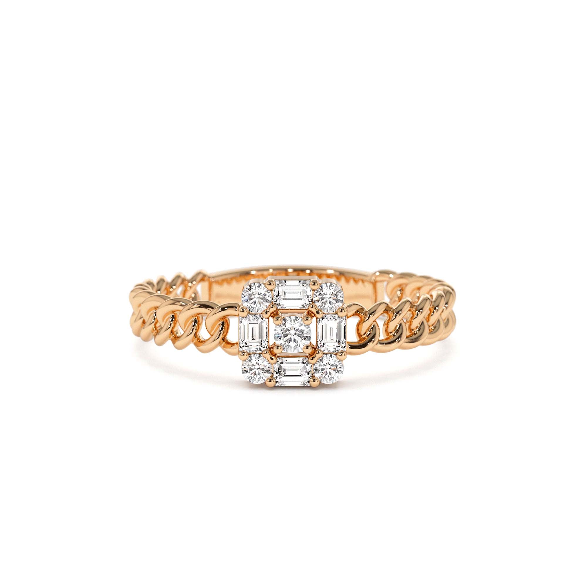 14k Curb Link Illusion Setting Baguette Diamond Ring - view 2