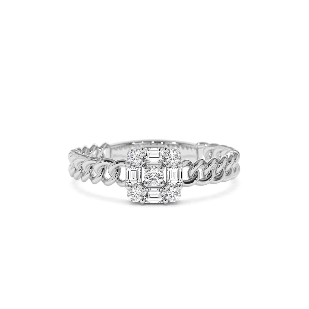 14k Curb Link Illusion Setting Baguette Diamond Ring - view 3