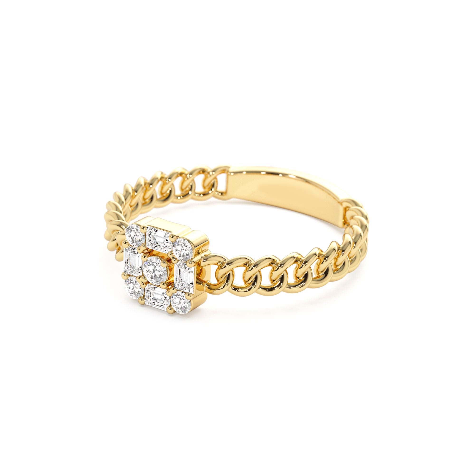 14k Curb Link Illusion Setting Baguette Diamond Ring - view 4