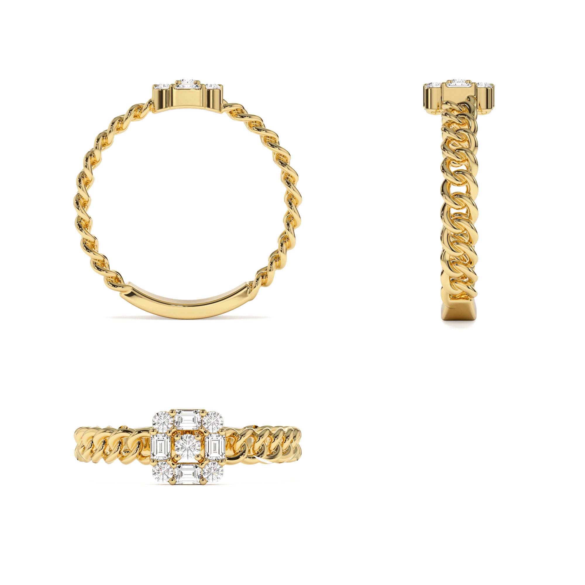 14k Curb Link Illusion Setting Baguette Diamond Ring - view 5