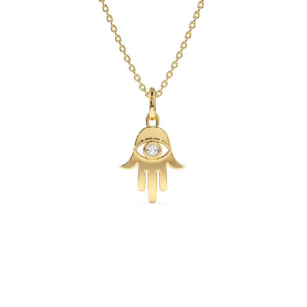 14k Diamond Hamsa Hand Protection Necklace by Orlina Fine