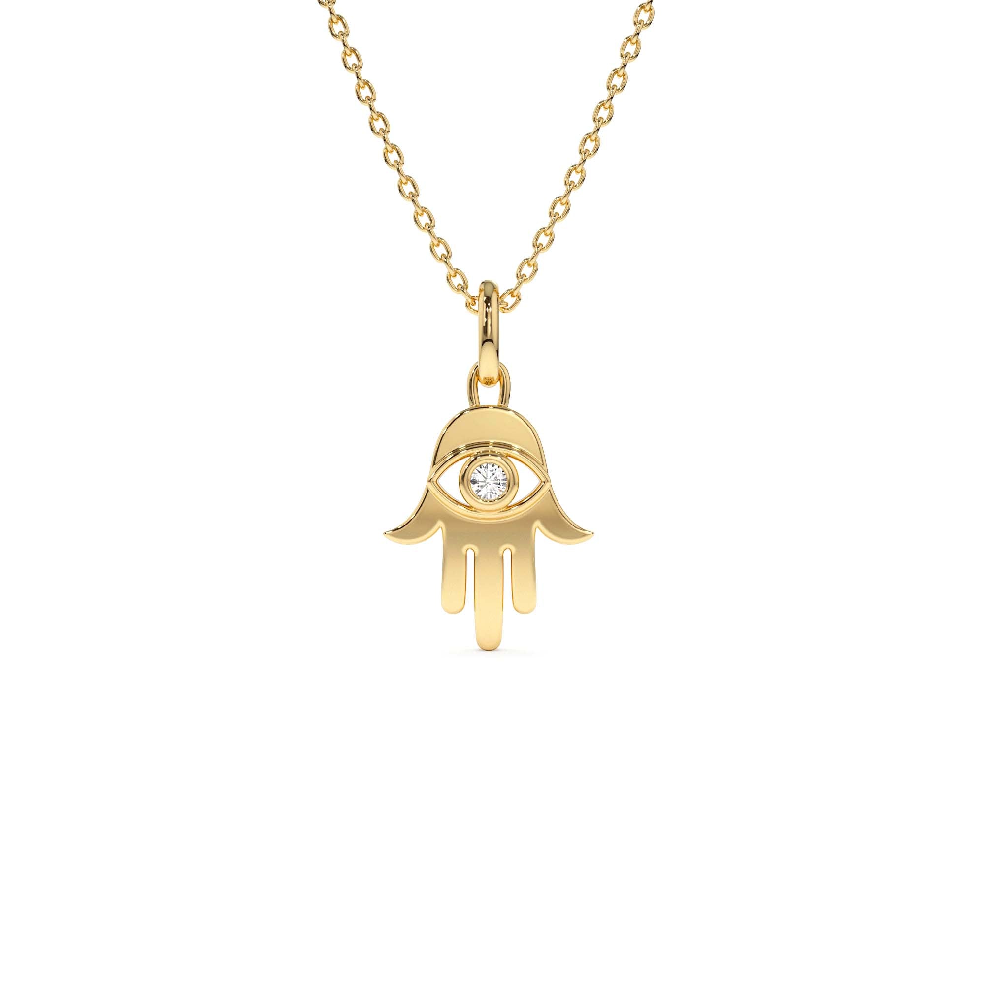 14k Diamond Hamsa Hand Protection Necklace by Orlina Fine