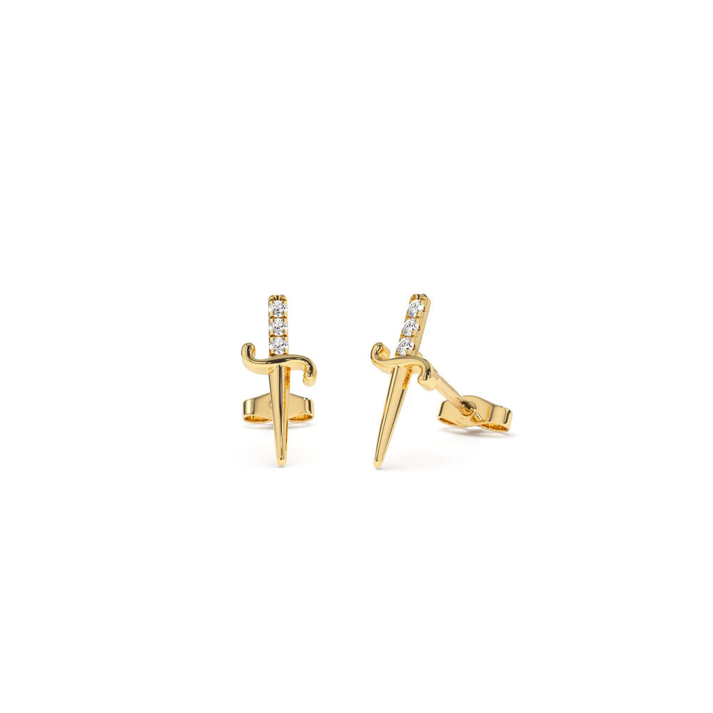 14k Gold Mini Sword Diamond Earrings by Orlina Fine