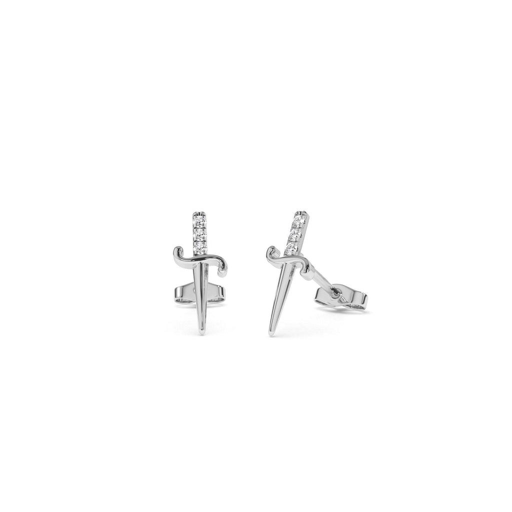 14k Gold Mini Sword Diamond Earrings - view 3