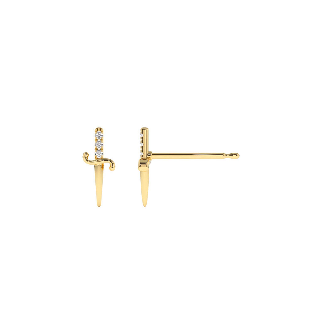 14k Gold Mini Sword Diamond Earrings - view 4