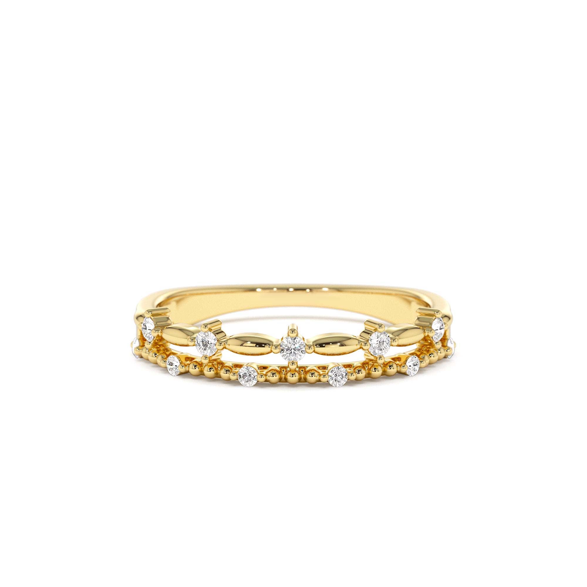 14k Stacked Double Band Diamond Ring by Orlina Fine