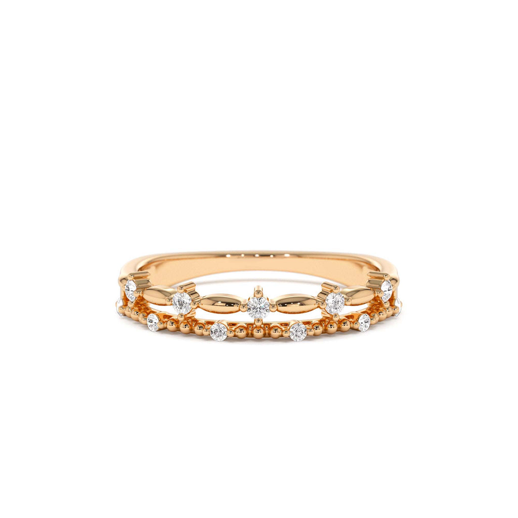 14k Stacked Double Band Diamond Ring - view 2