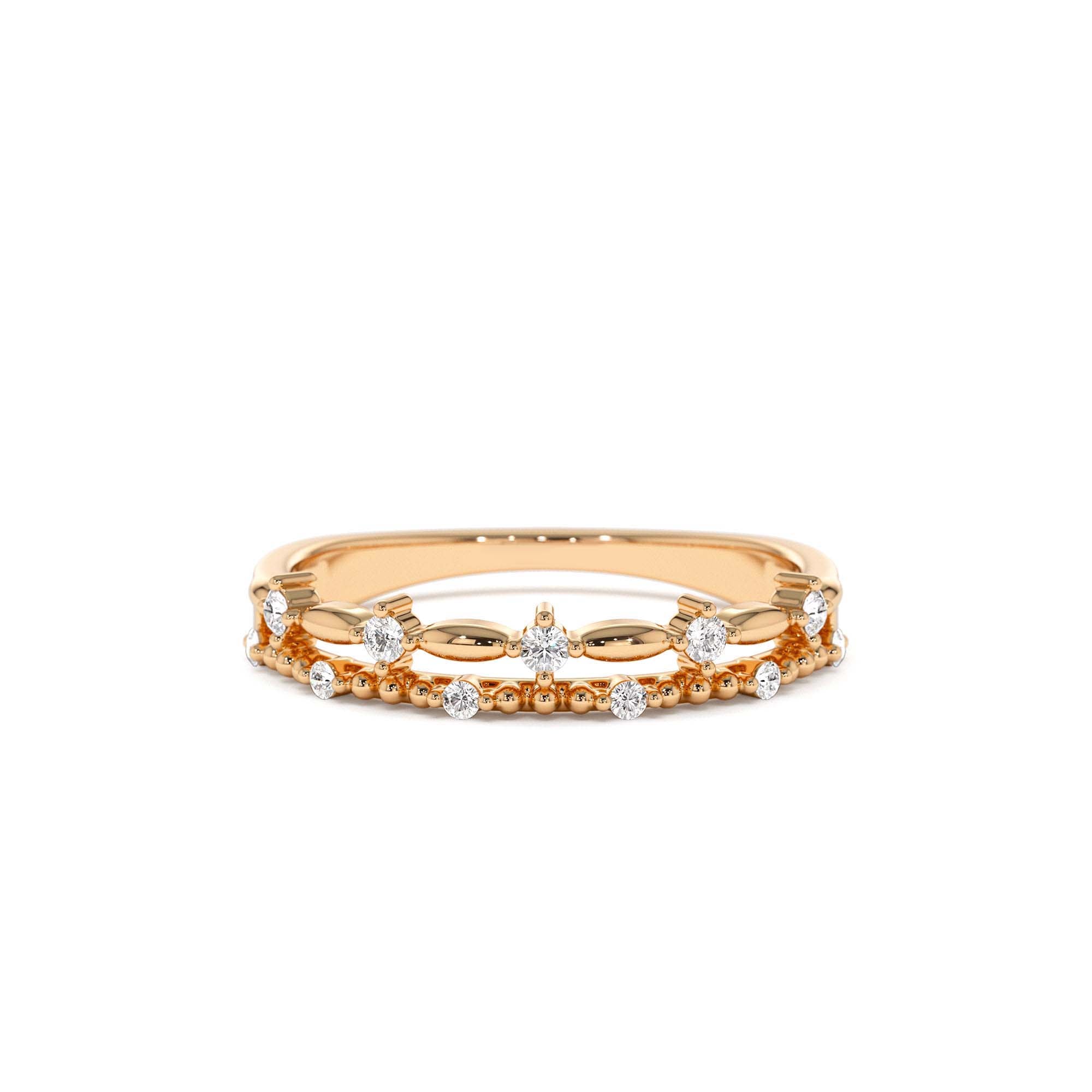14k Stacked Double Band Diamond Ring - view 2