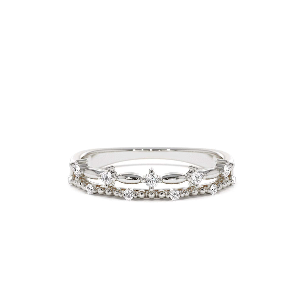 14k Stacked Double Band Diamond Ring - view 3