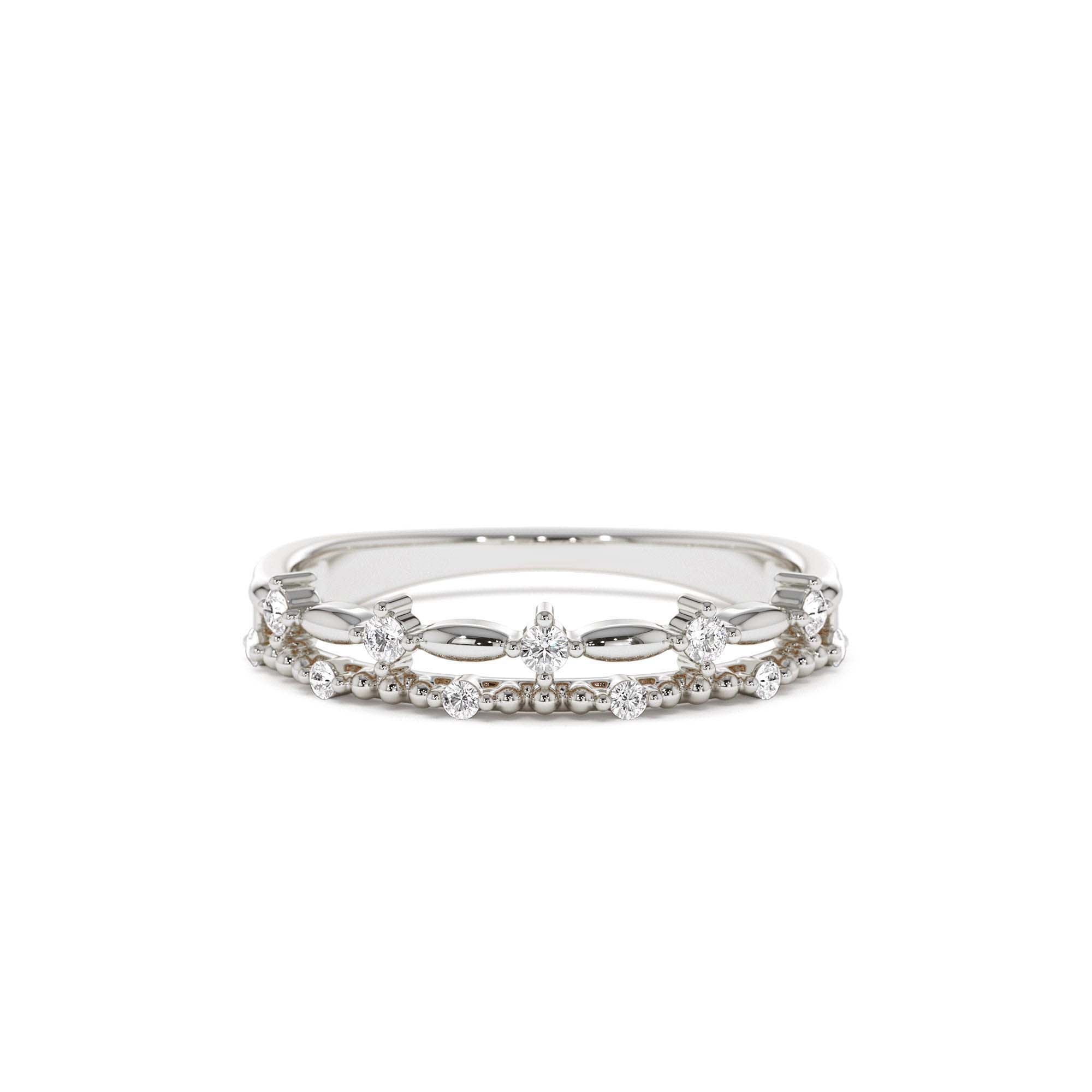 14k Stacked Double Band Diamond Ring - view 3