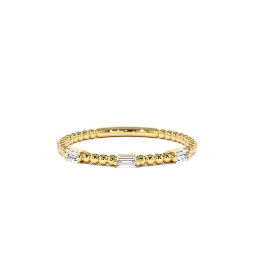 14K Minimalist Beaded Baguette Diamond Ring by Orlina Fine
