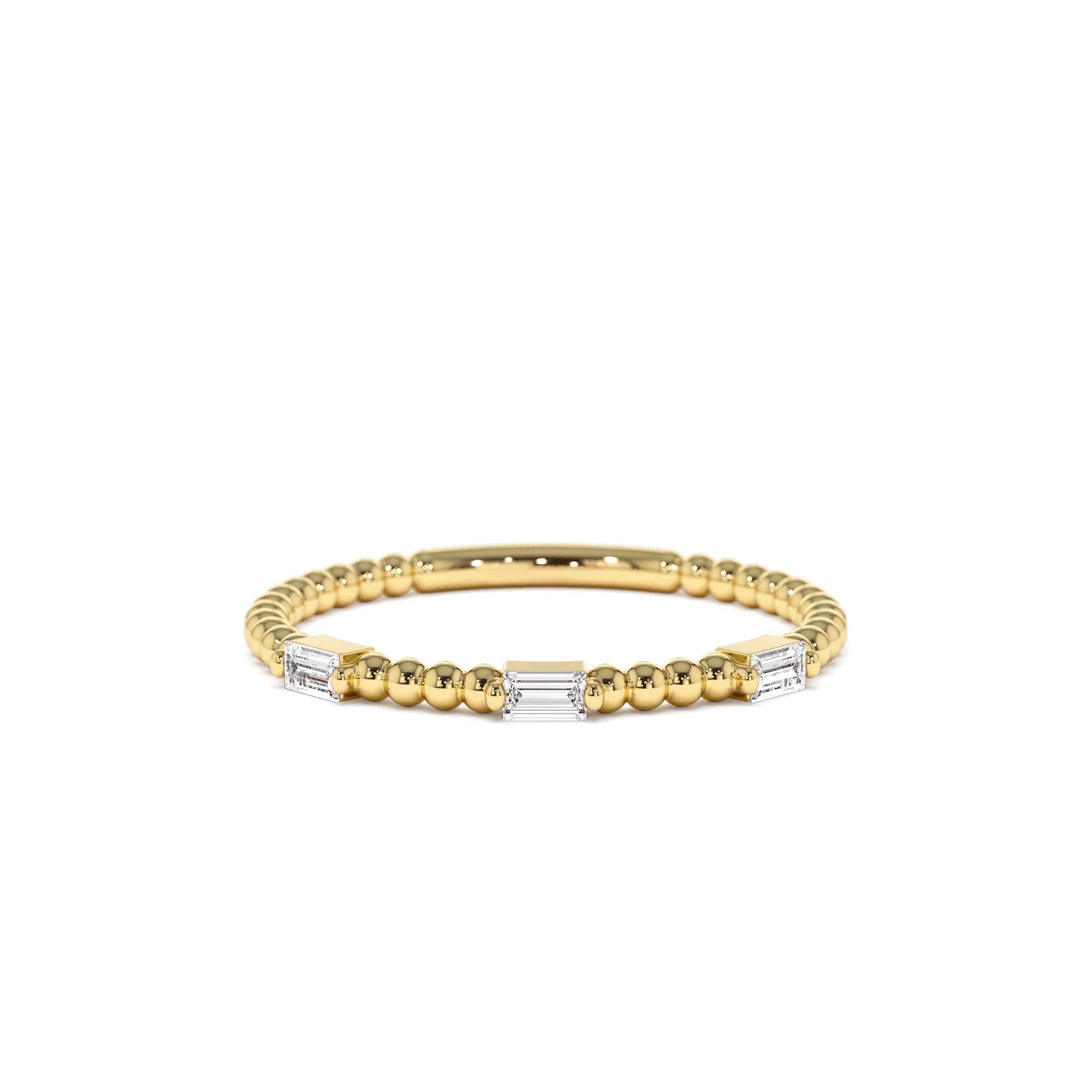 14K Minimalist Beaded Baguette Diamond Ring by Orlina Fine