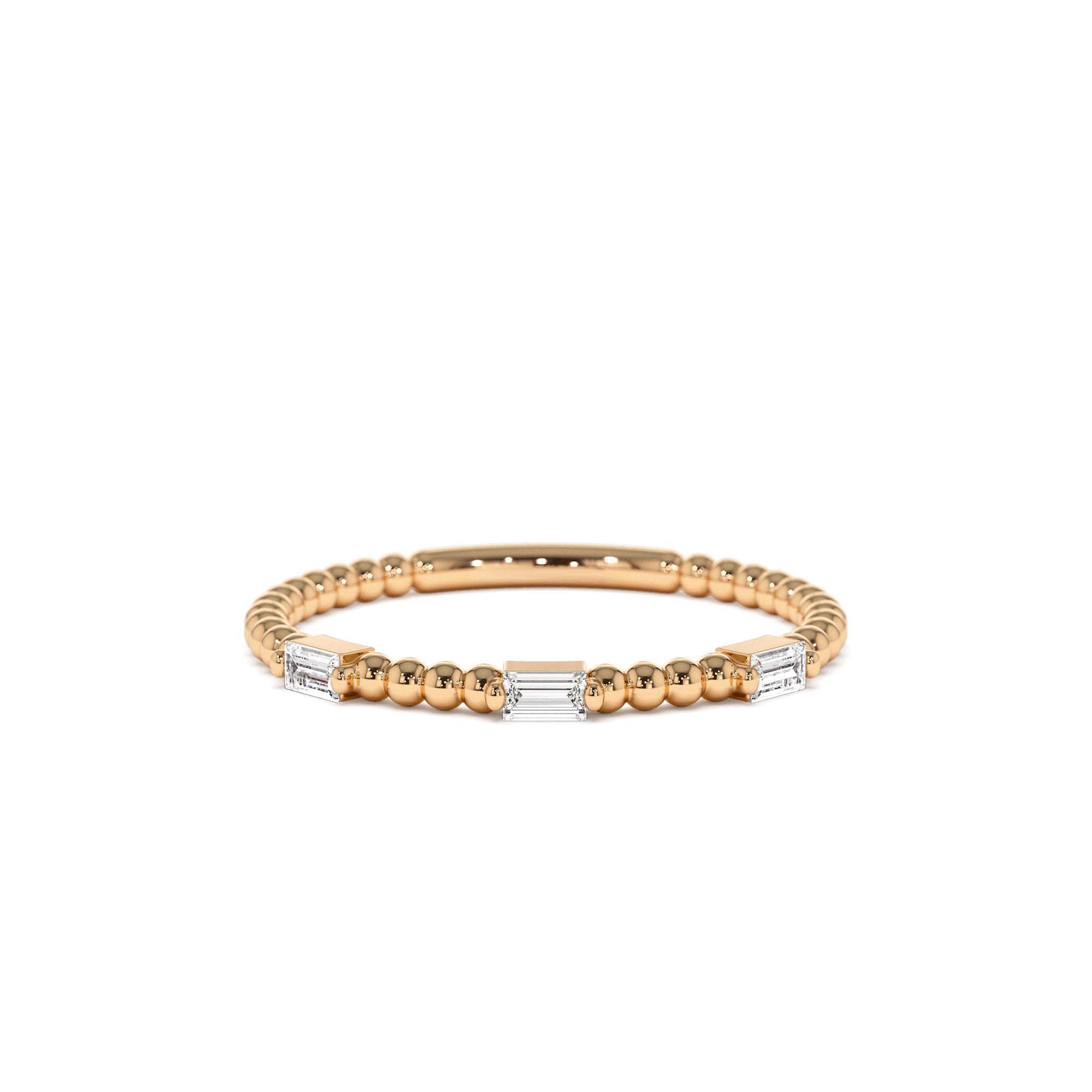 14K Minimalist Beaded Baguette Diamond Ring - view 2