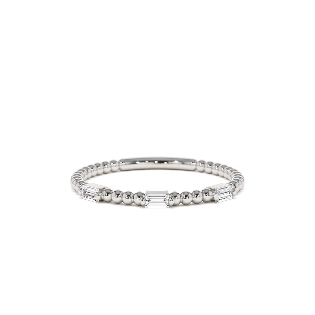 14K Minimalist Beaded Baguette Diamond Ring - view 3