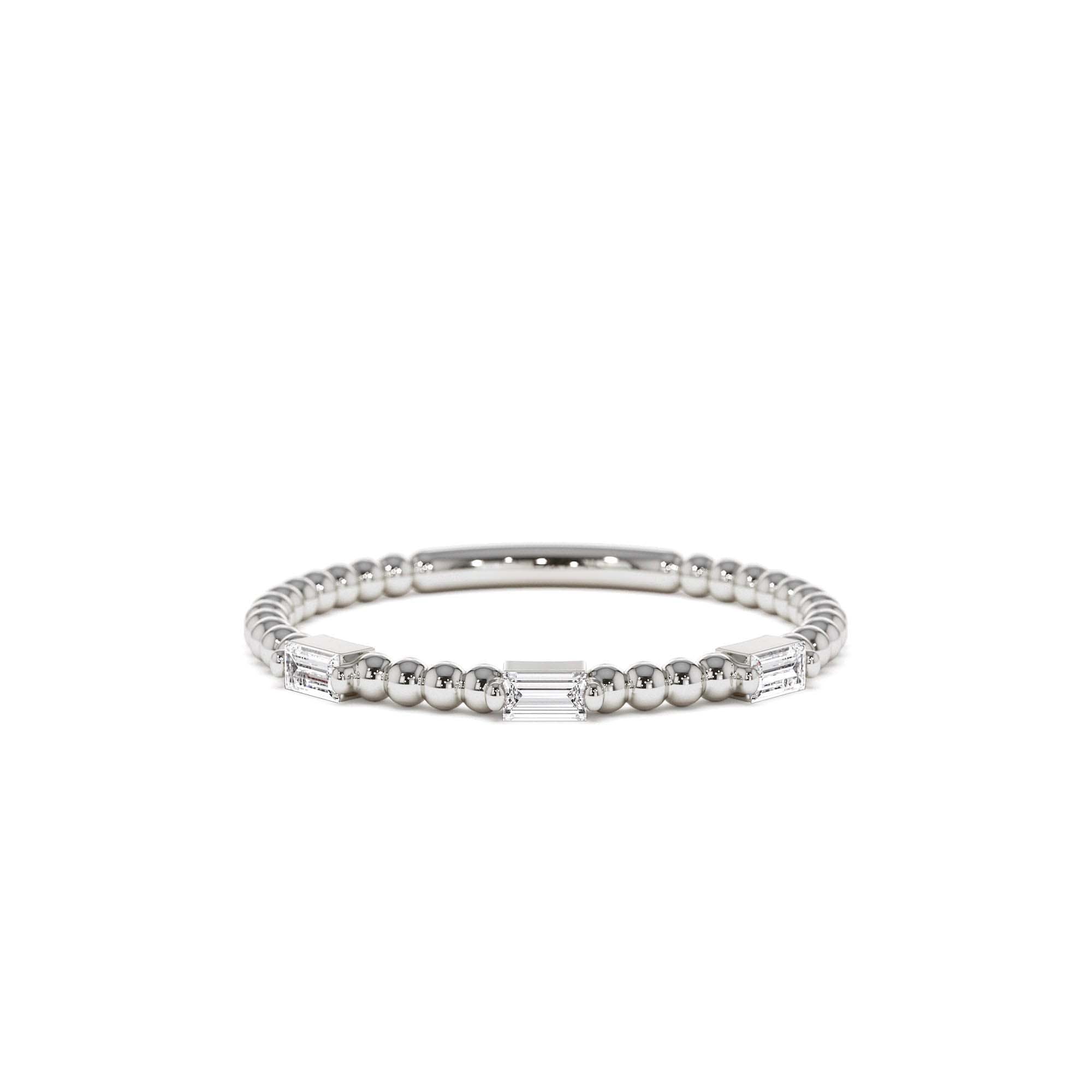 14K Minimalist Beaded Baguette Diamond Ring - view 3
