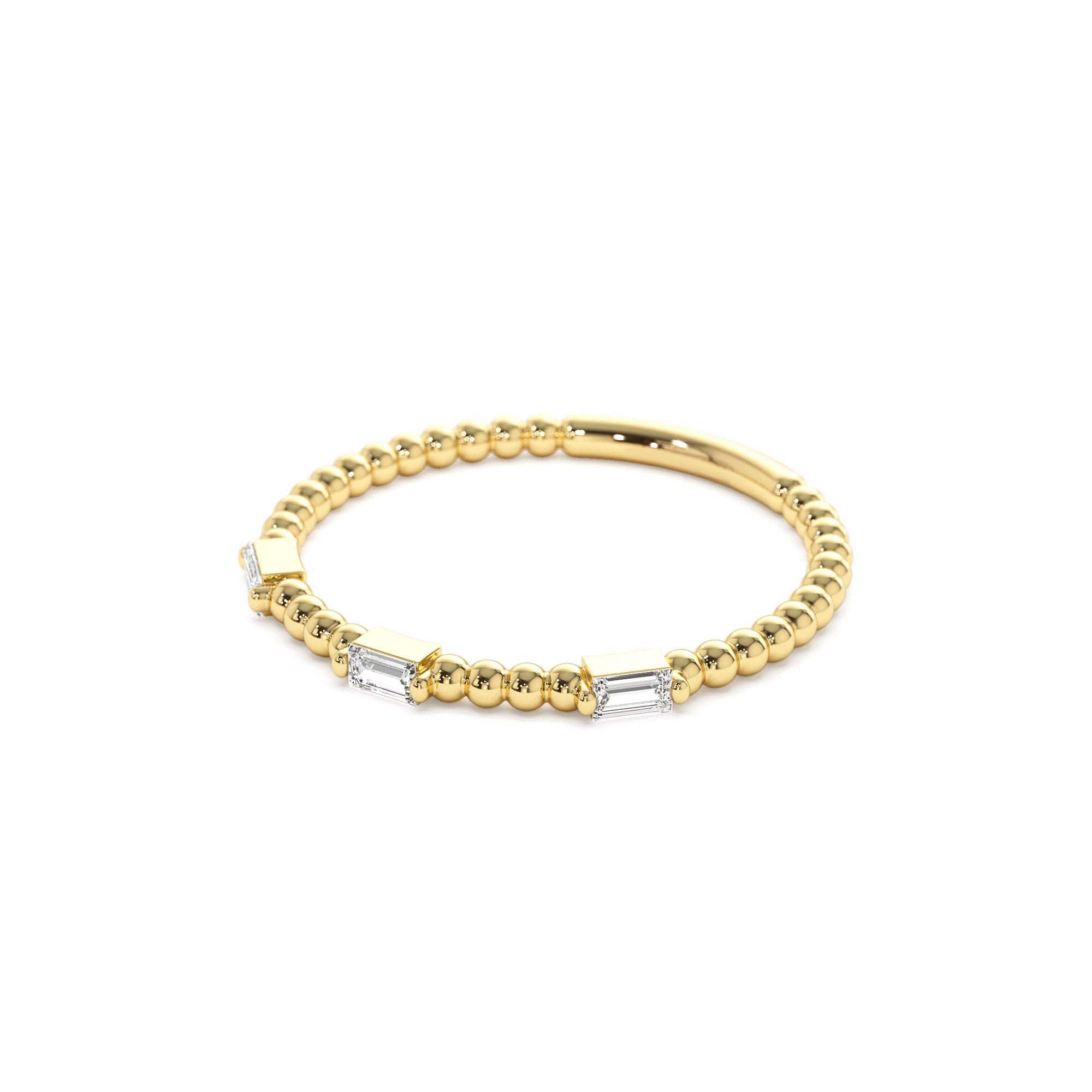 14K Minimalist Beaded Baguette Diamond Ring - view 4