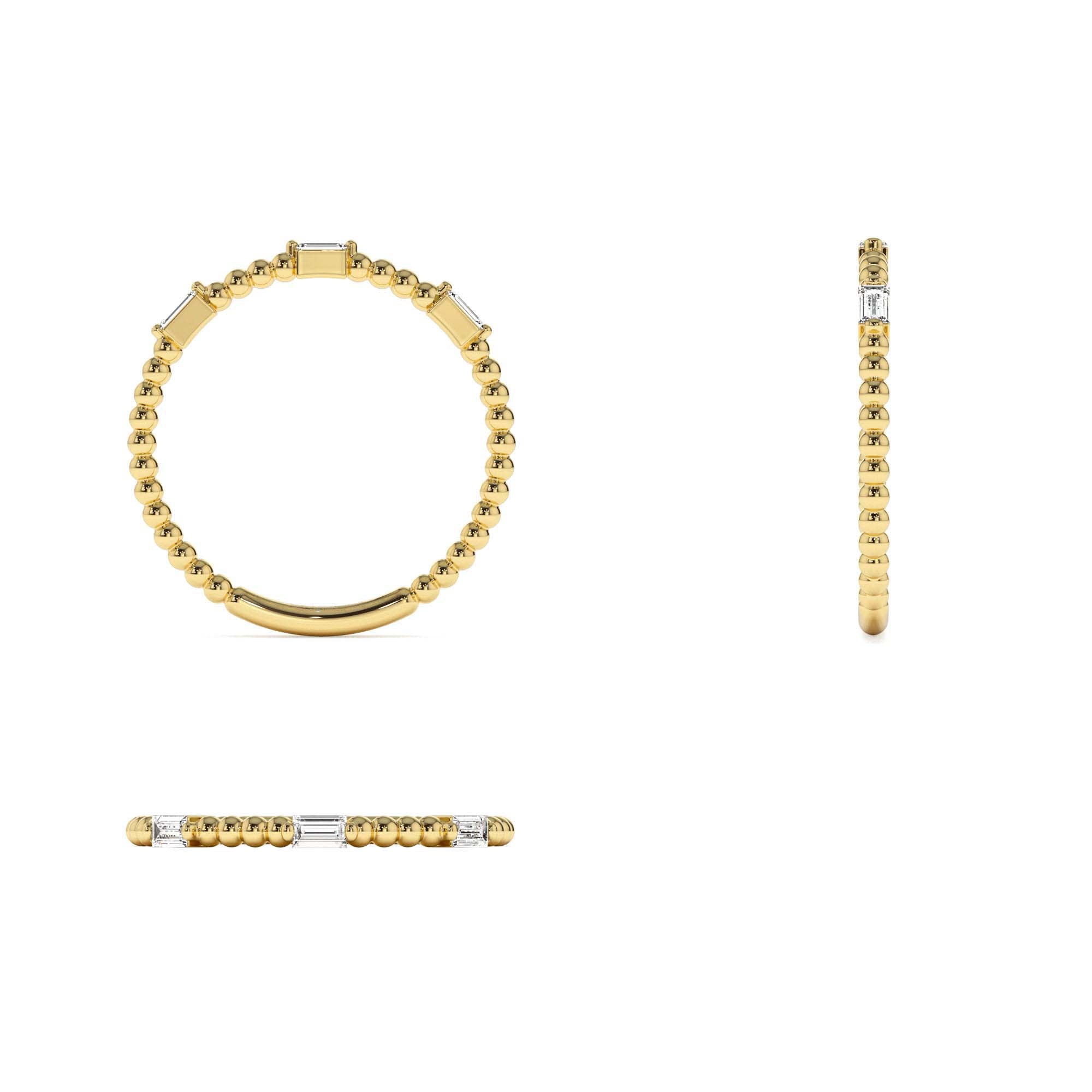 14K Minimalist Beaded Baguette Diamond Ring - view 5