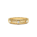 14k Unique Ribbed Three Stone Diamond Ring by Orlina Fine