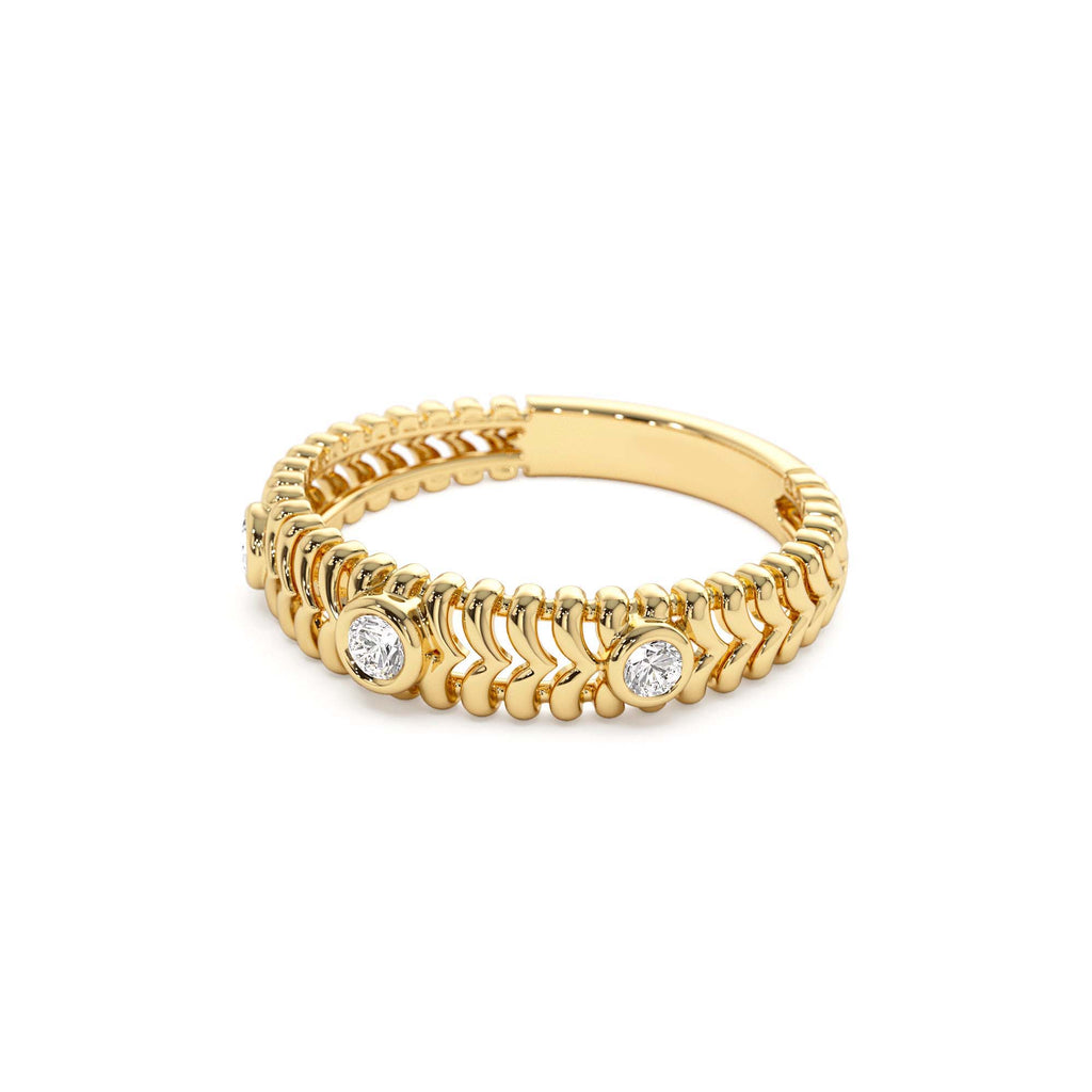 14k Unique Ribbed Three Stone Diamond Ring - view 4