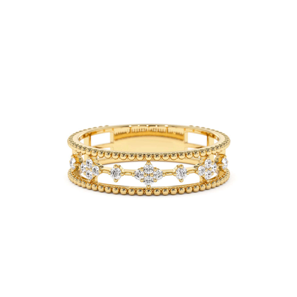 14k Diamond Statement Ring with Beaded Band by Orlina Fine