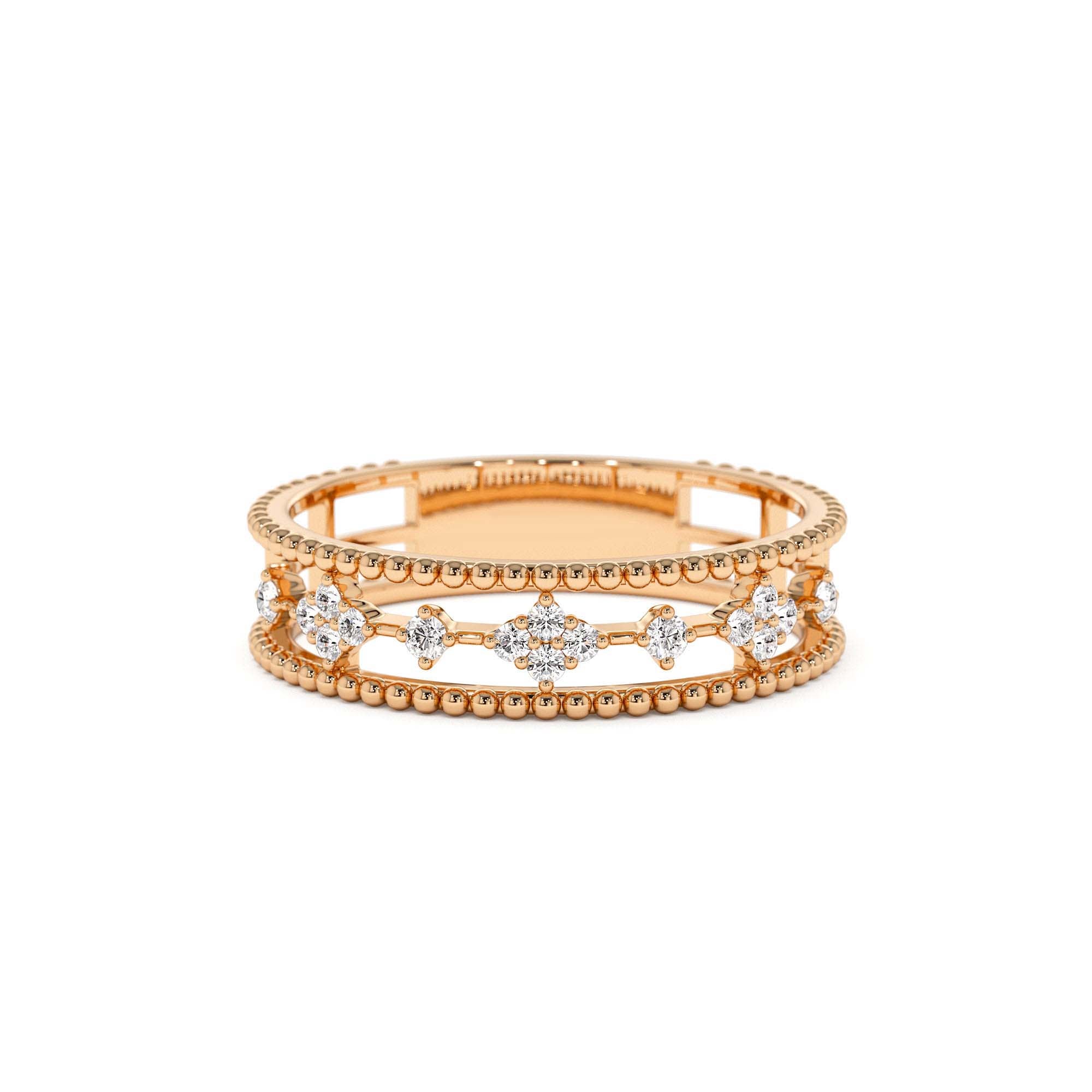 14k Diamond Statement Ring with Beaded Band - view 2